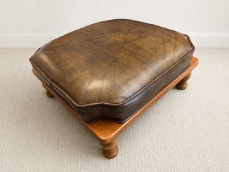 Vintage Ethan Allen Leather Footstool / Ottoman