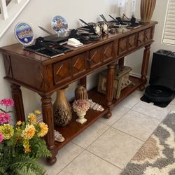 Retro Console Table with 2 Drawers and 1 Shelf, 58 Inch Long 