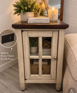 Farmhouse Accent Cabinet with Built-In Power Outlet OBO