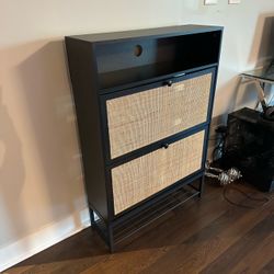 Rattan Panel 2 Flip-Drawer Shoe Cabinet