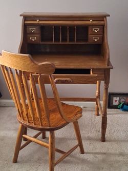 Oak Roll Top Desk with Matching Chair