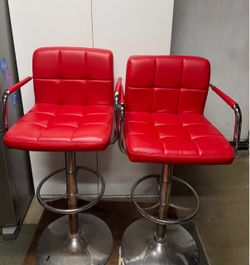 Red Faux Leather Bar Stools with Arms – Set of 2