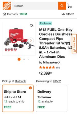 M18 FUEL One-Key Cordless Brushless Compact Pipe Threader Kit W/(2) 8.0Ah Batteries, 1/2 in. - 1-1/4 in. Aluminum Dies by Milwaukee