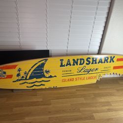 LandShark Island Style Lager 6-Foot Wooden Surfboard Bar Sign Decor