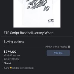  FTP White baseball Jersey 