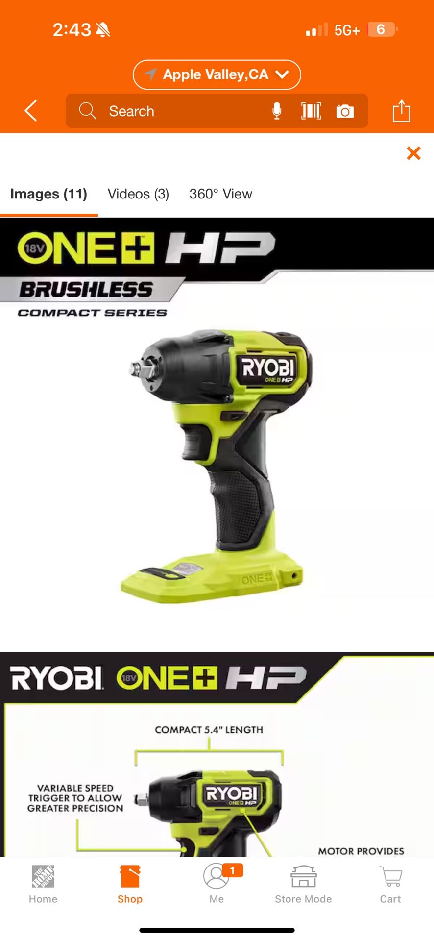 RYOBI ONE+ HP 18V Brushless Cordless Compact 3/8 in. Impact Wrench (Tool Only)