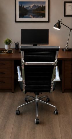 Eclife High Back Office Chair, Ribbed Leather, Chrome Base Swivel Upholstered Height & Tilt Adjustable, Black