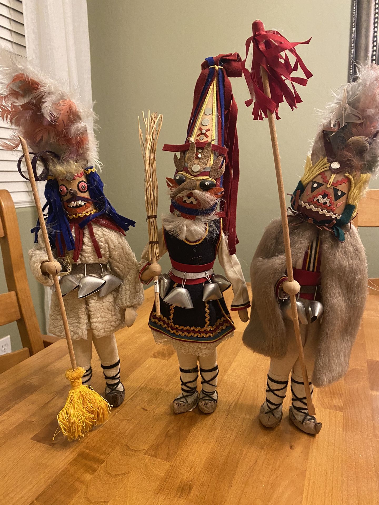 Vintage Folkart Kuker dolls handcrafted from Bulgaria with tags. Ritual dances to scare evil spirits. $20 EACH.