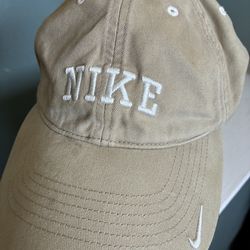 Vintage Nike Spell Out Hat Strap Back Grey Tag Y2K Swoosh Beige Running