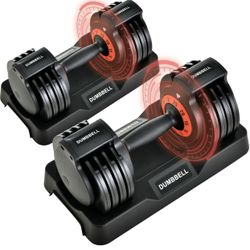 (2PC) 25Lbs Pair Adjustable Black Grip Handle Dumbbell Set, Adjust Dumbbell Weight for Exercises