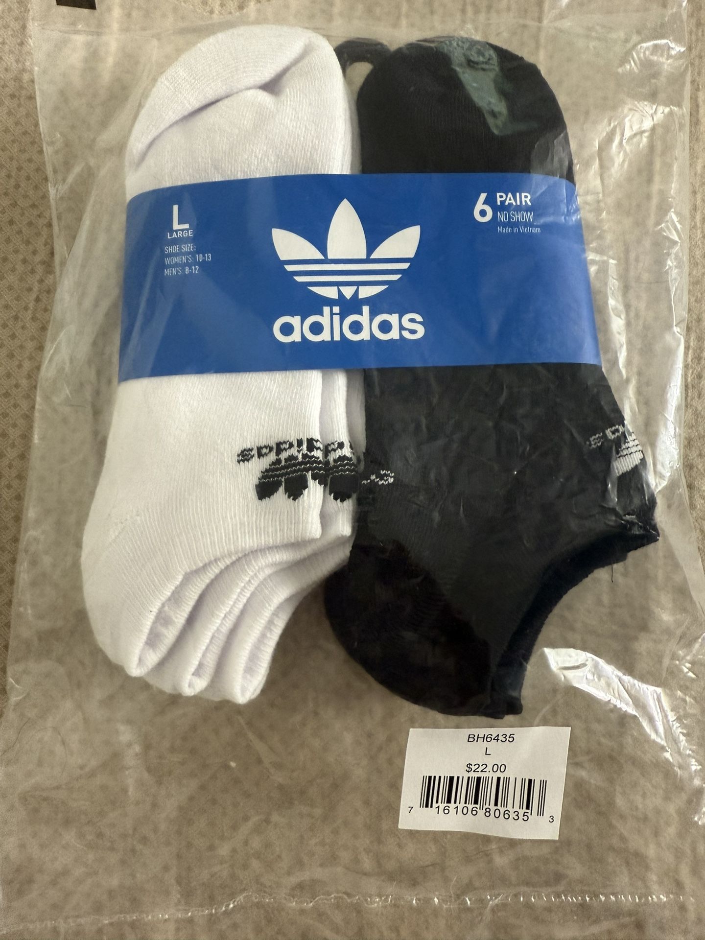 Adidas Men’s No-Show Socks 6 Pairs Size Large (8-12)