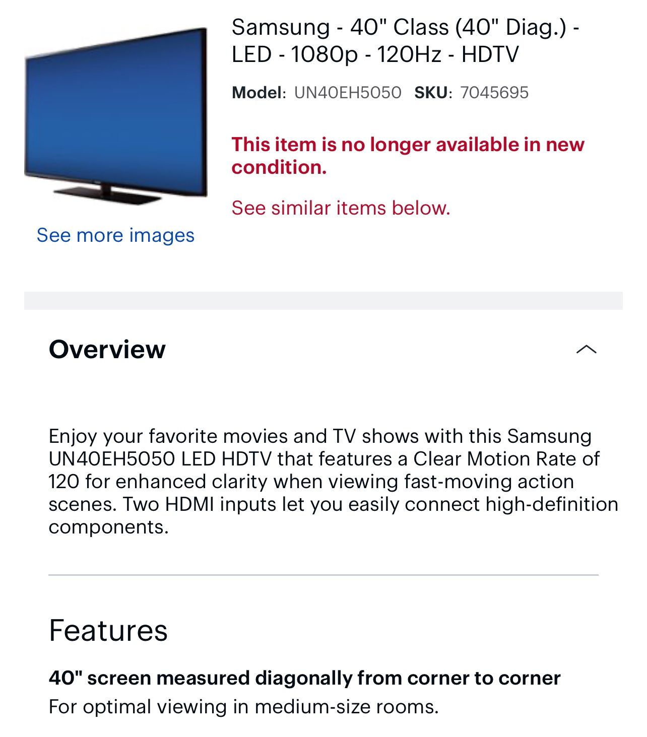 Samsung 40 1080p W/Remote