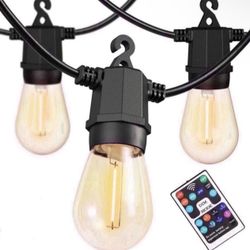 Outdoor String Lights 48Ft, Outdoor Lights Waterproof with 18 Shatterproof Bulbs, Personalized 8 Lighting Modes Remote Control Patio Lights for Patio 