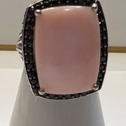 Mexican Pink Opal (Cush 15.00 Ct) , Thai Black Spinel Ring