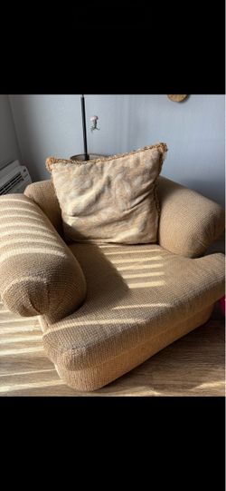 Oversized Tan Upholstered Accent Chairs and ottoman