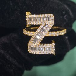 INTIAL "Z" VVS D MOISSANITE YELLOW GOLD ON  925 STERLING SILVER