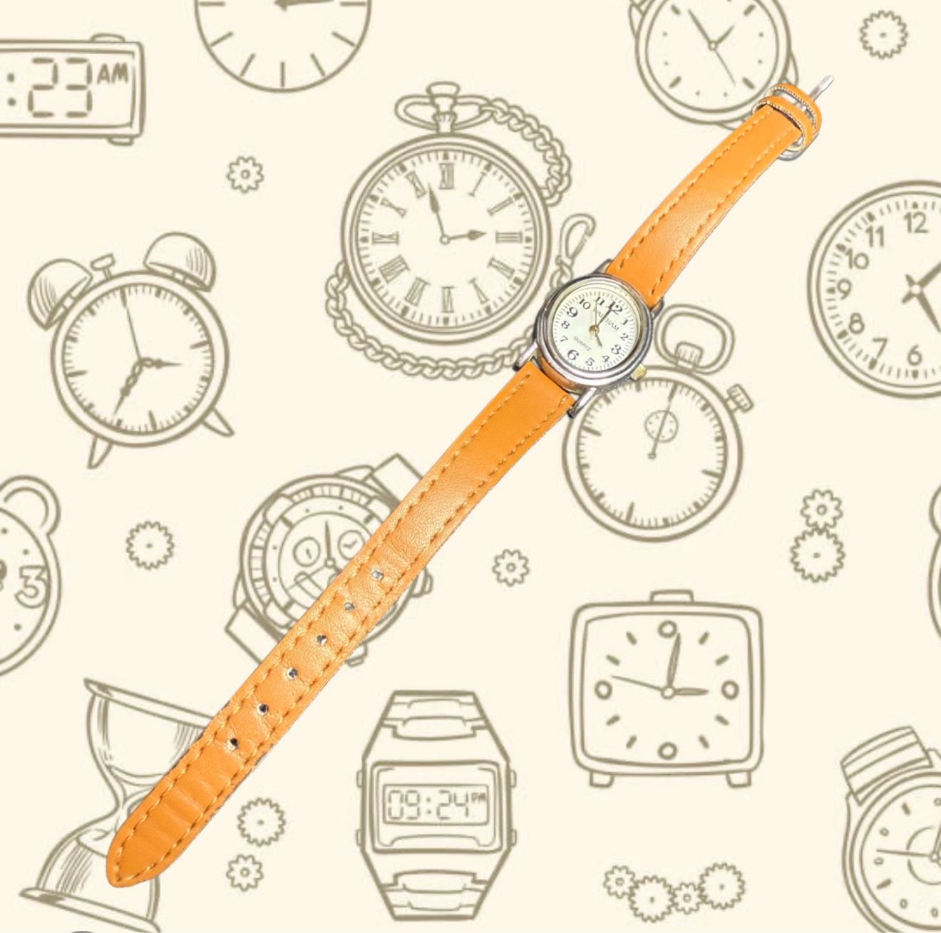 Waltham 1990s Women’s Silver-Tone Quartz Watch White Dial Tan Strap, 0.75x1” AS-IS