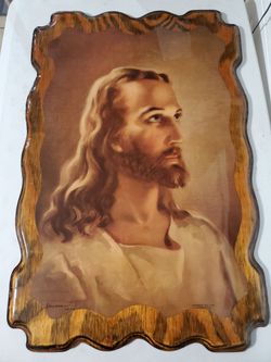 Vintage Head of Christ Wood Wall Plaque