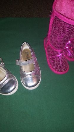 Grey shoes size 9 pink boots size 7