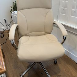Leather Executive Desk, Chair, Ivory Cream, Off-White