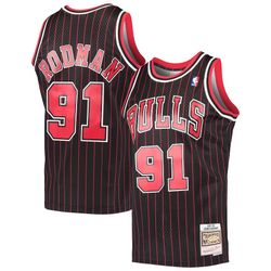Men's Chicago Bulls Dennis Rodman Mitchell & Ness Black Hardwood Classics Swingm