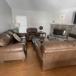 Brown Leather Couch Set 