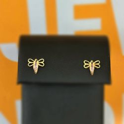Jewelry 10k solid yellow gold rose quart 0.15CTW dragonfly butterfly stud earring’s
