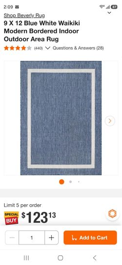 Beverly Rug 9x12 Blue White Indoor Outdoor Area Rug new