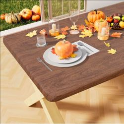 Rectangle Elastic Fitted Tablecloth for 6 Foot Tables
Vinyl Waterproof Plastic Table Cover Fits 30" x 72" Folding Tables for Fall, Picnic, Camping and
