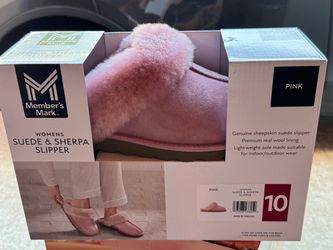 Member's Mark Women's Suede & Sherpa Slippers Pink Size 10