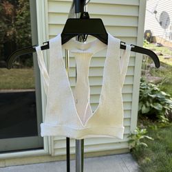 Urban Outfitters white ribbed knit halter neck crop top
