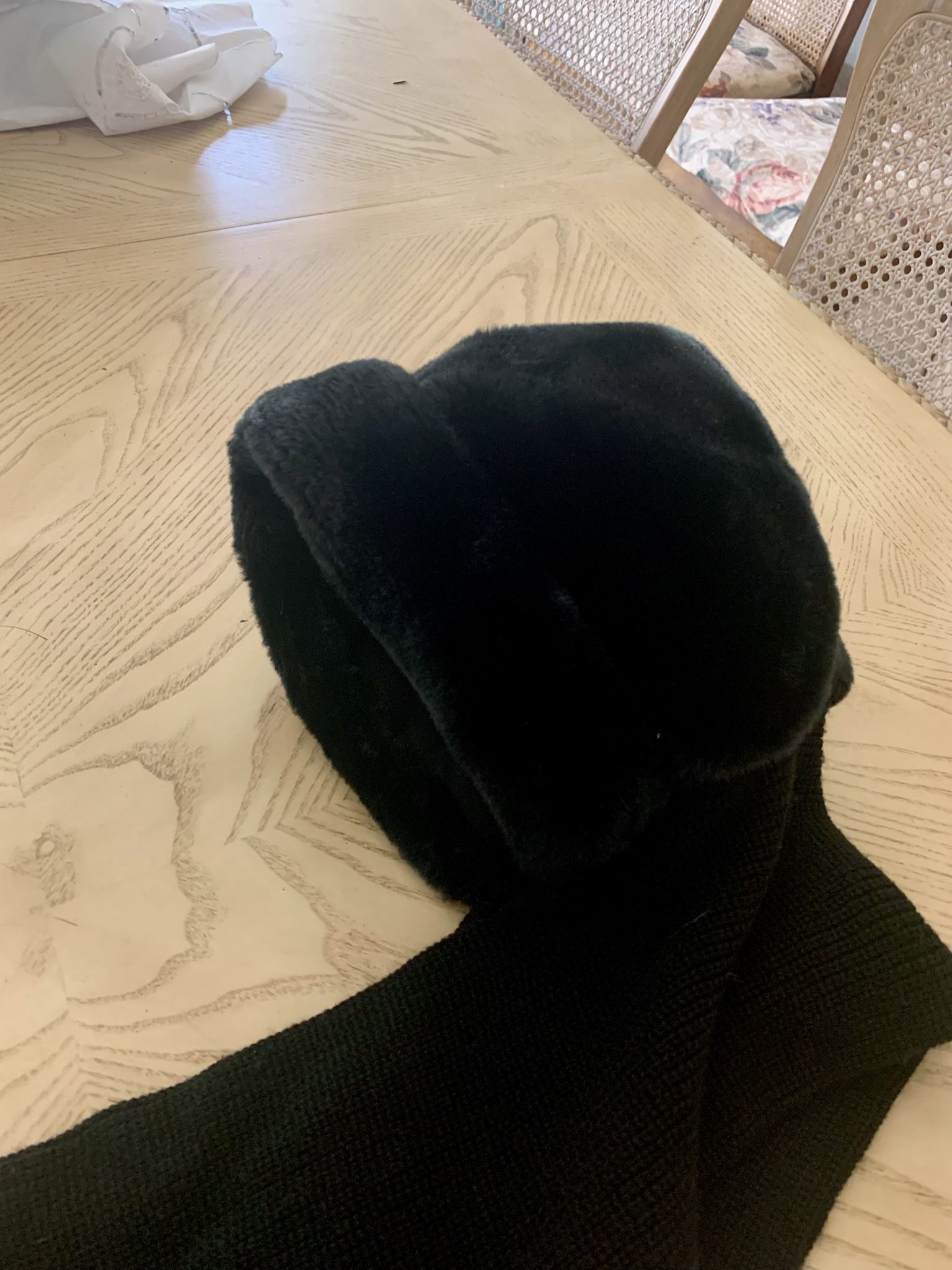 Faux Fur Hat With Attached Knit Scarf