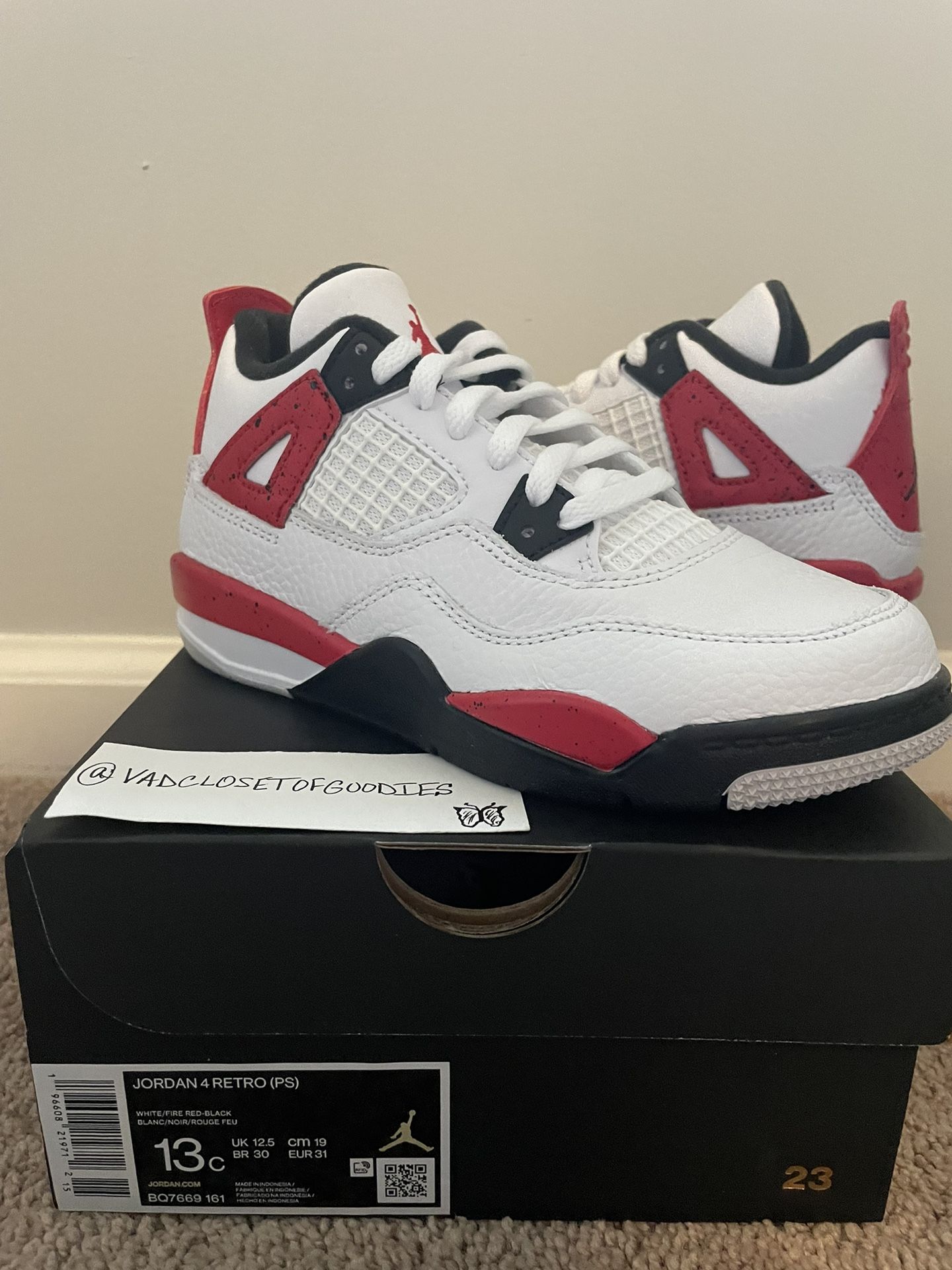 Air Jordan 4 Retro Red Cement (PS) White BQ7669-161