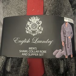 English Laundry Men’s Robe & Slipper Set – Charcoal Heather – New – Size L (10/11)