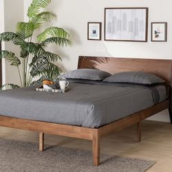 New Queen Size Mid Century Modern Wood Platform Bed