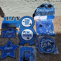 Blue/black graduation party decorations banner, balloons, etc. No 2025 balloon 