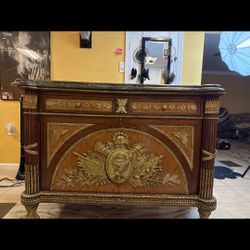 20th Century French Regency Style Brass Marble Top Sideboard