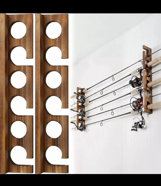 12 Rods Fishing Pole Rod Racks Wall Or Ceiling Mounted Fishing Pole Rod Holders For Garage Storage Organizer Fishing Gear Equipment Gifts Fo