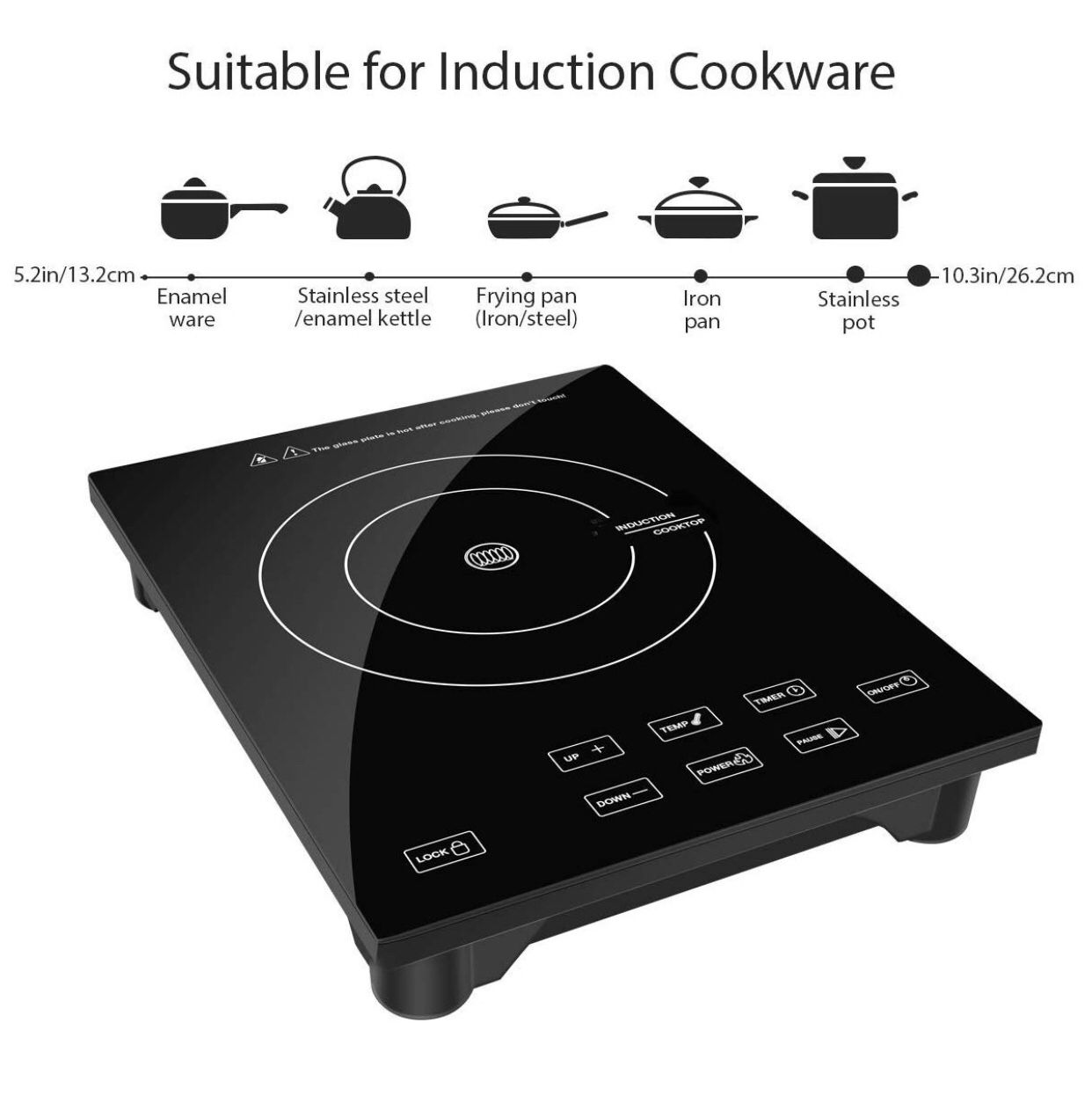 Induction Cooktop Portable Countertop Burner, 1800W Electric Induction Cooker with Sensor Touch Suitable for Iron, Cast Iron, Stainless Steel Cookware