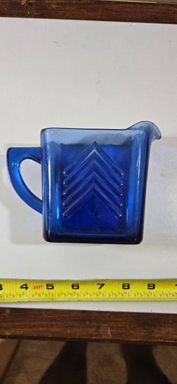 Hazel-Atlas Cobalt Blue Chevron Depression Glass Creamer