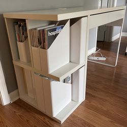 White Desk With Side Shelves And A Drawer 