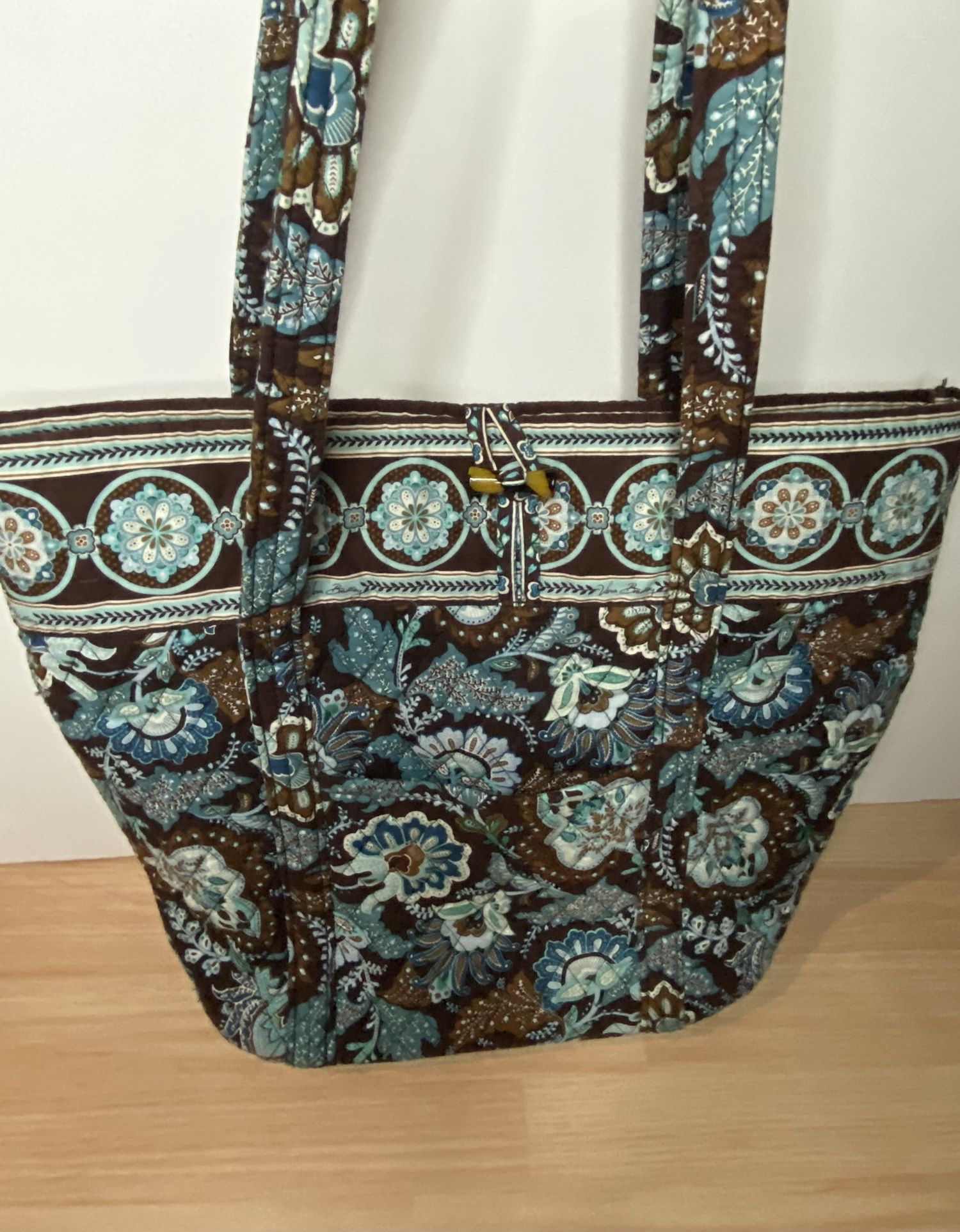 Vera Bradley Java Blue/Brown Villager Tote Bag Quilted Retired Large 18”x14”x6”