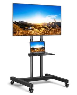 TV + Rolling TV Cart + Soundbar Mount + Remote Bundle