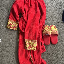 Red Versace Robe With Slippers 