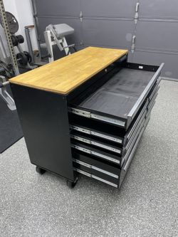 Husky Tool Chest, (46” x 18” x 38.5”), Good Used Condition, some drawer mats included, just cleaned and vacuumed out, ready to use.