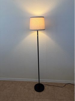 Modern Black Floor Lamp with Beige Drum Shade