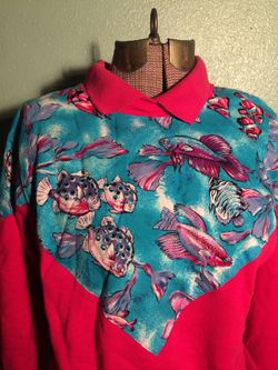 Vintage 80s novelty tropical fish sweater sweatshirt size large