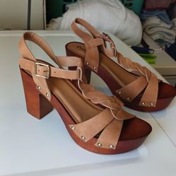 YOURS Brown Cross Strap Wedge Heels