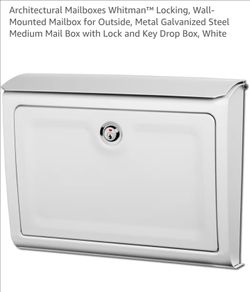 Architectural Mailboxes Whitman™ Locking, Wall-Mounted Mailbox for Outside, Metal Galvanized Steel Medium Mail Box with Lock and Key Drop Box, White