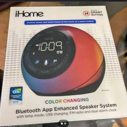 Bluetooth Alarm Clock Radio W/Color Changing Light & USB Charging, ORIG New $50, SELL USED